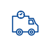 Ein Icon symbolisiert mit einem LKW und einer Uhr das Thema Transport.