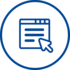 Ein Icon ist von einem Kreis umrundet und symbolisiert mit einem Mauszeiger und einem Formular das Thema Registrierung beziehungsweise Anmeldung.