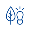 Ein Icon symbolisiert mit einem Blatt und einer Glühbirne das Thema Nachhaltigkeit.
