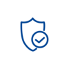Ein Icon symbolisiert mit einem Schild und einem Häkchen in der Mitte das Thema Sicherheit.