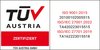 Logo des TÜV Austria mit Bestätigung zur Zertifizierung nach EN ISO 9001